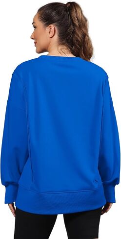 Nirovien Womens Oversized Crewneck Sweatshirt Side Slit Long Sleeve Pullover Slouchy Fit Tops in Kuwait