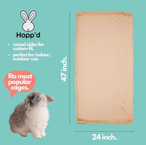 Hopp'd HutchLiner - فراش من الصوف قابل للغسل/بطانة قفص للأرانب/الخنازير الغينية | وسادة تبول على شكل أرنب مقاومة للرائحة، مقاومة للماء، مضادة للانزلاق | حصيرة التبريد، جيب قش الأرنب (الغرب الأوسط 47 × 24 بوصة، رملي/حكيم) | العلامة التجارية الأمريكية in Kuwait