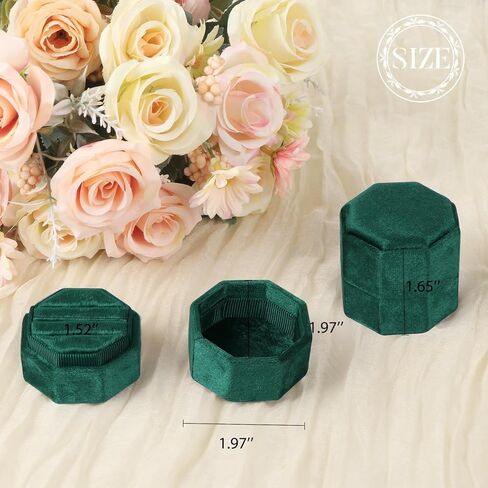 Velvet Ring Box,3 Slots Octagon Jewelry Ring Gift Box Vintage Ring Display Holder Case for Wedding Ceremony Proposal Engagement (Black) in Kuwait