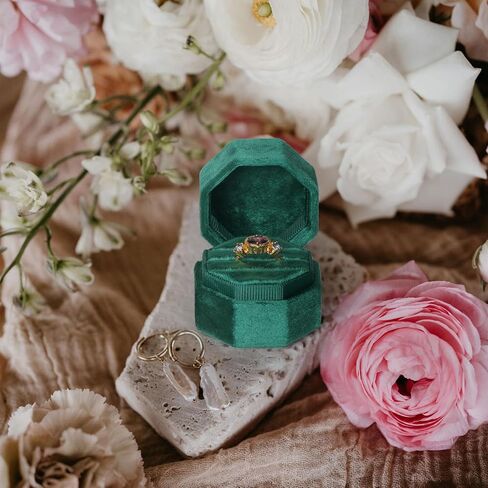 Velvet Ring Box,3 Slots Octagon Jewelry Ring Gift Box Vintage Ring Display Holder Case for Wedding Ceremony Proposal Engagement (Black) in Kuwait