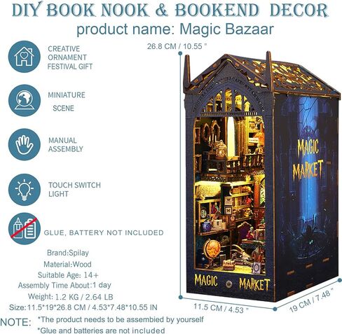 مجموعة زوايا الكتب التي تصنعها بنفسك، رف كتب لبيت الدمى، ديكور زقاق، نموذج مساند للكتب، مجموعة بناء إبداعية مع صندوق موسيقى ومصباح LED للمراهقين والكبار، هدايا عيد الميلاد والكريسماس، JT-SL09 in Kuwait