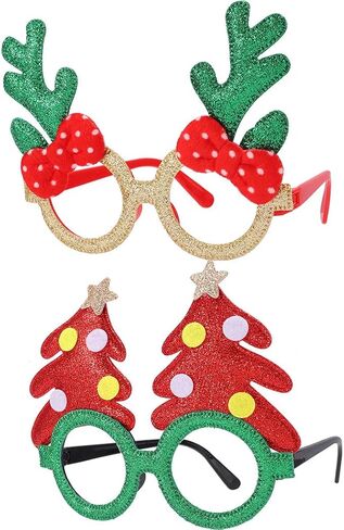 GEMILY Christmas Glitter Glasses Holiday Party Glasses Xmas Decoration Costume Eyeglasses for Adults and Kids 2 PCS in Kuwait