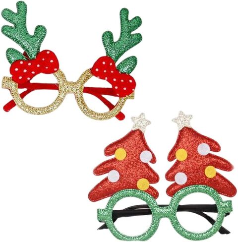 GEMILY Christmas Glitter Glasses Holiday Party Glasses Xmas Decoration Costume Eyeglasses for Adults and Kids 2 PCS in Kuwait