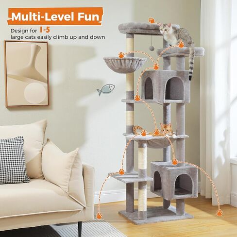 PETEPELA 45.7" Cat Tree for Indoor Cats, Cactus Cat Tower for Large Cats with Metal Frame Large Hammock (17.3"x15.3"), Cat Condo with (18.5"x13") Big Top Perch & 4 Sisal Covered Scratching Posts,Green in Saudi Arabia