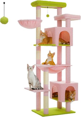 PETEPELA 45.7" Cat Tree for Indoor Cats, Cactus Cat Tower for Large Cats with Metal Frame Large Hammock (17.3"x15.3"), Cat Condo with (18.5"x13") Big Top Perch & 4 Sisal Covered Scratching Posts,Green in Saudi Arabia