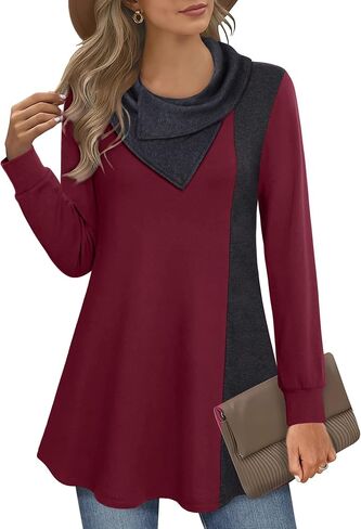 Youtalia Women's Long Sleeve Cowl Neck Tunic Color Block Pullover Sweatshirt in Saudi Arabia