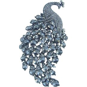 Sindary Pretty Bird 4.33" Peacock Brooch Pin Austrian Crystal BZ5651 (Gold-Tone Clear) in Saudi Arabia