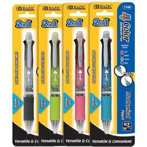 BAZIC 2-In-1 Mechanical Pencil and 4-Color Pen with Grip Assorted 1-Pack