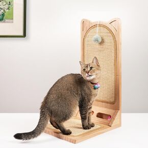 Wall Mounted Cat Scratcher, Cat Wall Scratching Post, Sisal Cat Wall Scratcher with Cat Ball Toy, Wood Cat Scratching Board for Indoor, Cat Wall Furniture Scratch, Cat Wall Scratcher