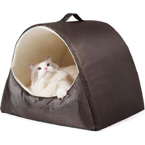 Cat Beds for Indoor Cats, Rebound Cat Cave for Pet Small Dog, Cat House with Washable Removable Cushion Pillow, Cat Hideaway with Non-Slip Bottom, Coffee, Medium