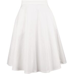 YARN & INK Women's Cotton Midi Skirts Trendy 1950s Vintage Casual A-line Swing Skirt 50s with Pockets Spring Fall