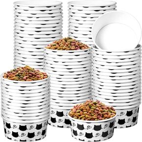 Mifoci 60 Pcs Disposable Pet Bowls Bulk 12 oz 1.5 Cup Small Dog Feeding Bowls Cat Paper Dishes Small Serving Water Food Tray for Dog Puppy Kitten Travel Dry or Wet Hot or Cold Food Party Decoration