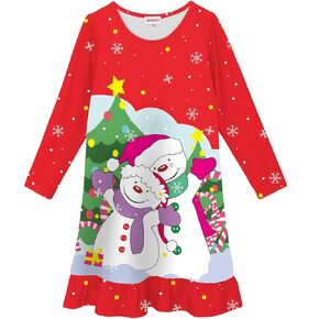 JESKIDS Girls Nightgowns Long Sleeve Dinosaur Printed Pajamas Dress