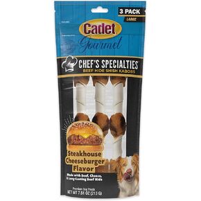 Cadet Chef's Specialties Beef Hide Shish Kabob Dog Treats - Apple Peanut Butter Delight Flavor - Healthy & Natural Apple and Peanut Butter Dog Treats for Dogs Over 30 lbs., Large (3 Count)