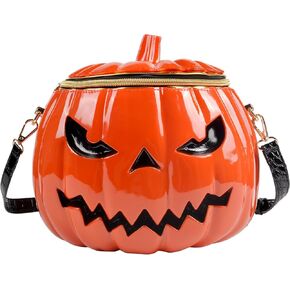 QZUnique Pumpkin Shoulder Bag 3D Glossy PU Purses Halloween Novelty Crossbody Bag holiday Party Gift Candy Bag