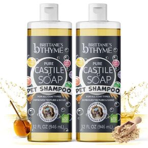 Brittanie's Gentle All-Natural Castile Pet Shampoo for Dogs, Cats & Horses 1 Gallon | Honey & Oatmeal Oils | Relieves Itching, Deodorizes, Moisturizes & PH Balanced