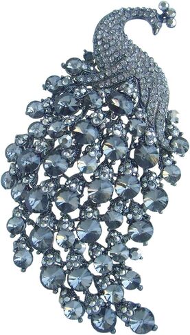 Sindary Pretty Bird 4.33" Peacock Brooch Pin Austrian Crystal BZ5651 (Gold-Tone Clear) in Kuwait