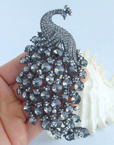 Sindary Pretty Bird 4.33" Peacock Brooch Pin Austrian Crystal BZ5651 (Gold-Tone Clear) in Kuwait