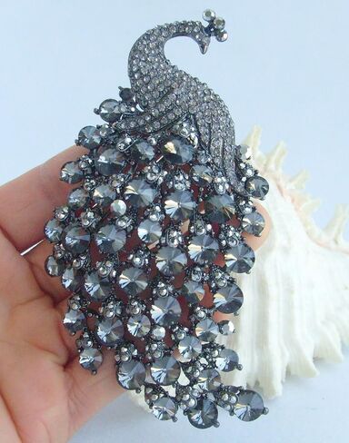 Sindary Pretty Bird 4.33" Peacock Brooch Pin Austrian Crystal BZ5651 (Gold-Tone Clear) in Kuwait