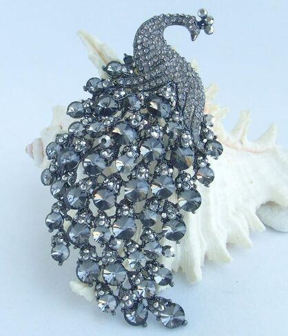 Sindary Pretty Bird 4.33" Peacock Brooch Pin Austrian Crystal BZ5651 (Gold-Tone Clear) in Kuwait