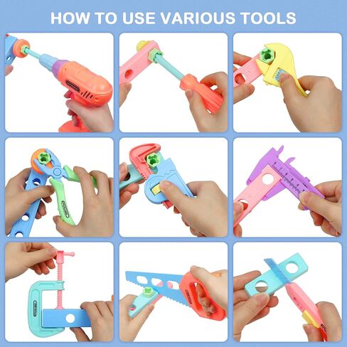 EP EXERCISE N PLAY Pink Kids Tool 18 Pcs Toddler Tool Set with A Tool Box Including Toy Saw for Kids Ages 3-5 Girl's Favorite Tool Set Gift for Toddlers Girl Ages 3,4,5,6,7 Years Old in Kuwait
