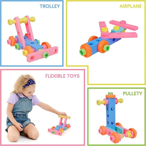 EP EXERCISE N PLAY Pink Kids Tool 18 Pcs Toddler Tool Set with A Tool Box Including Toy Saw for Kids Ages 3-5 Girl's Favorite Tool Set Gift for Toddlers Girl Ages 3,4,5,6,7 Years Old in Kuwait
