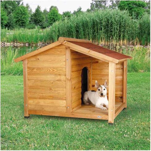 TRIXIE natura Lodge Dog House, Covered Porch, Hinged Roof, Adjustable Legs, Brown, Small in Saudi Arabia
