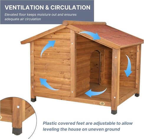 TRIXIE natura Lodge Dog House, Covered Porch, Hinged Roof, Adjustable Legs, Brown, Small in Saudi Arabia