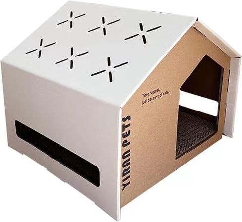 Cat Cardboard House with Scratch Pad, Cat Hideaway Playhouse with Scratching Board in Saudi Arabia