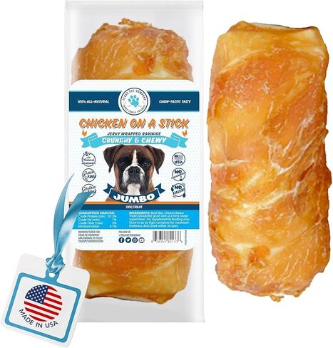 Texas Pet Company Chicken On A Stick Crunchy & Chewy Chicken Jerky Wrapped Rawhides for Dogs, Made in USA 2 in 1 Dog Treats for Small Dogs to Medium Dogs, Medium 35 Ct in Saudi Arabia