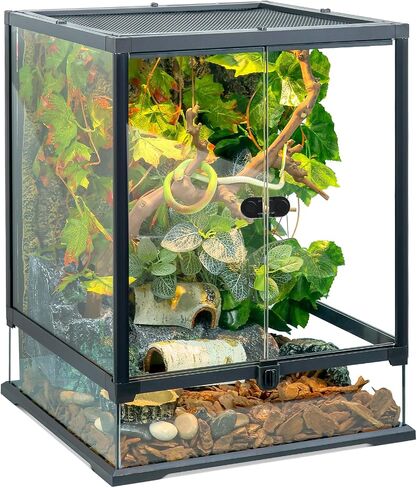 35 gallon Glass Reptile Tank Front opening Terrarium Suitable for Leopard Geckos, Snakes, Chameleons,Watertight Base, Ventilated Metal Mesh Top, Pre-Drilled Cable Holes (24''x18''x18'') in Saudi Arabia