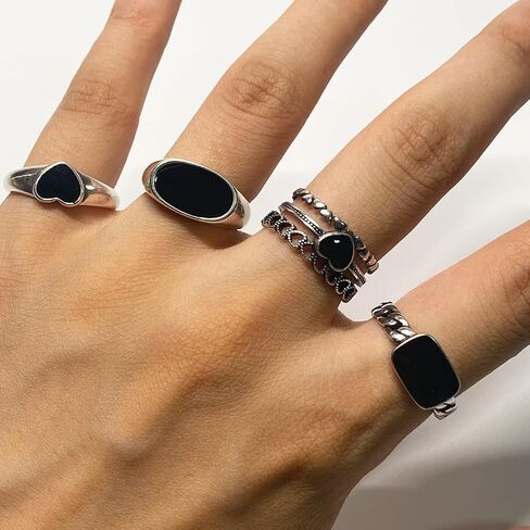 Handmade Vintage 925 Sterling Silver Black Rings for Women/Girl, Adjustable Personalized Jewelry (Black oval shape) in Saudi Arabia