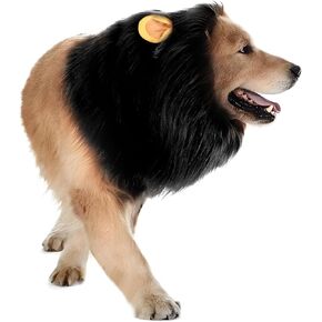 Dog Lion Mane Costume - Realistic Mane with Ears for Medium to Large Sized Dogs, Pet Halloween Costumes Birthday Party Cosplay Apparel