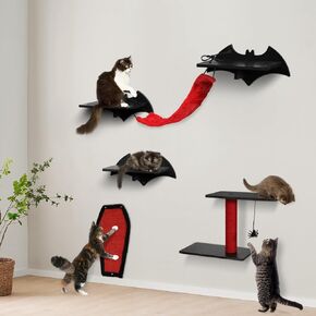 Gothic Cat Wall Shelves 5pcs Wall-Mounted Cat Climber Set Cat Tree Cat Bed with Bridge Ladder Wall Steps Scratching Board Posts Hanging Spider Toy Cat Condo Cat Wall Furniture for Cats