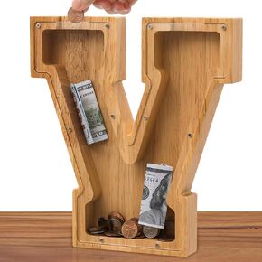 Wooden Letter Piggy Bank for Kids Boys Girls Adults 10 inch Large 26-Letter Unbreakable Money Box Personalized Savings Coin Bank with DIY Sticker. Christmas, New Year, Birthday Gift for Children's-B in Kuwait