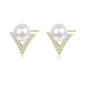 Natural Baroque Freshwater Pearl Earrings for Women, White Round Pearls, Wire Wrap Gold Stud Earrings Jewelry, Handmade Jewelry Gift for Mom Lover Her (14K Gold Plated)
