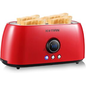 Toaster 4 Slice,KOTIAN Retro Long Slot Toasters with Countdown Timer,Stainless Steel Toaster,Bagel,Defrost,Reheat,Cancel Functions,Extra Wide Slots,6 Toast Settings,Removable Crumbs Tray,White
