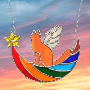 Dog Memorial Gifts for Loss of Dog - Pet Memorial Gifts for Dogs-Angel German Shepherd on Blue Moon Stained Glass Window Hanging, Dogs Passing Away Sympathy and Remembrance Comforting Pet Loss Gifts