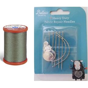 Coats & Clark Extra Strong Upholstery Thread, 150 Yds, S964, Black Bundle with Bella's Crafts Assorted Heavy Duty Hand Needles 7 Ct