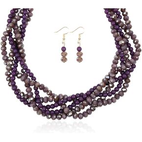 قلادة RIAH FASHION المضفرة ذات الخرز العنقودي المكتنزة - متعددة الخيوط الملتوية ذات الياقة المريلة الملتوية الأكريليك، كريستال لامع