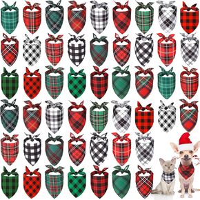 Sanwuta 50 Pieces Christmas Dog Bandanas Bulk Classic Plaid Dog Bandanas for Dogs Triangle Scarf Plaid Dog Kerchief for Small to Large Puppy Dogs Cats Pet (31.5 x 21.7 x 21.7 Inch)