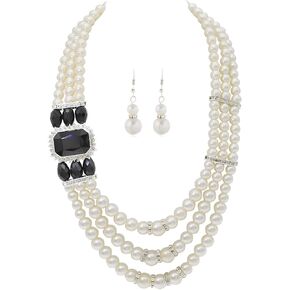 JNF Faux Pearl Statement Necklaces Big Pearl Necklace for Women Chunky Pearl Necklace and Earring Set Large Pearls Costume Necklace