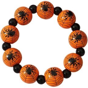 Azusa Sun Personalized Spider Pumpkin Beads Bracelet Halloween Wooden Bracelet Holiday Party Jewelry Gift for Women and Girls