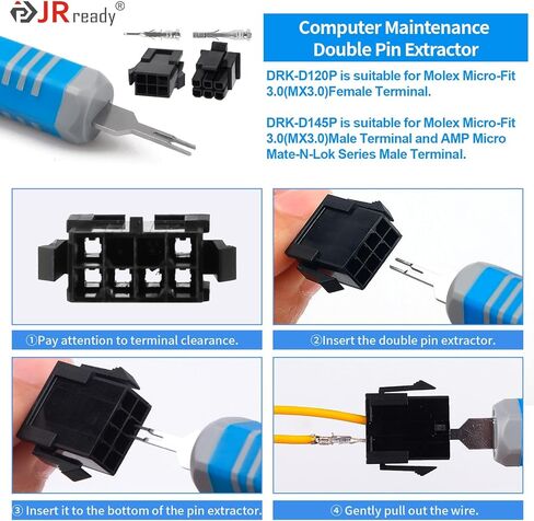 مجموعة أدوات إزالة طرفية السيارات JRready ST5253 - مجموعة أدوات مستخرج دبوس السيارة - أداة تحرير طرفية مزدوجة المستخرج مناسبة لـ AMP Superseal 1.5، Metri Pack، موصل MX150 in Kuwait