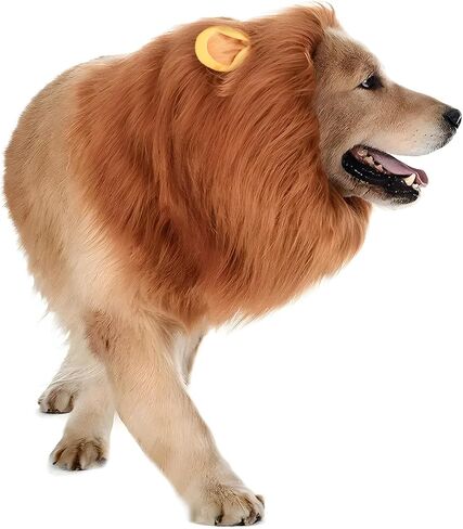 Dog Lion Mane Costume - Realistic Mane with Ears for Medium to Large Sized Dogs, Pet Halloween Costumes Birthday Party Cosplay Apparel in Saudi Arabia