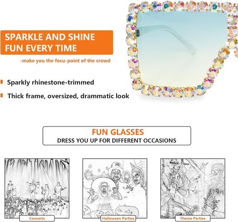 Xpectrum Extra Large Square Elton Crystal Sunglasses Bling Rhinestone Concert Glasses in Kuwait