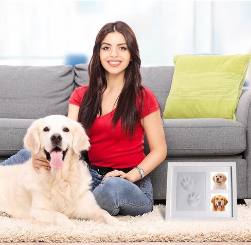 إطار صور لمجموعة طباعة مخالب الحيوانات الأليفة من bllesqelax. مع مجموعة أدوات انطباع الطين، وإطار خشبي لصور الكلاب، هدية تذكارية للحيوانات الأليفة لمحبي الحيوانات الأليفة - باللون الأبيض in Kuwait
