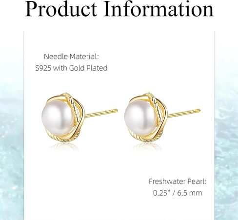Natural Baroque Freshwater Pearl Earrings for Women, White Round Pearls, Wire Wrap Gold Stud Earrings Jewelry, Handmade Jewelry Gift for Mom Lover Her (14K Gold Plated) in Saudi Arabia