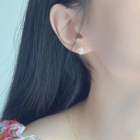 Natural Baroque Freshwater Pearl Earrings for Women, White Round Pearls, Wire Wrap Gold Stud Earrings Jewelry, Handmade Jewelry Gift for Mom Lover Her (14K Gold Plated) in Saudi Arabia