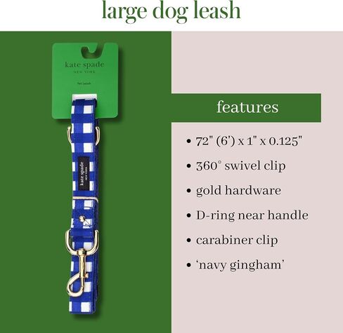 Kate Spade New York 4.5ft Dog Leash, Heavy Duty Leash for Female or Male Dogs, Cute Pet Leash with Gold Metal Hardware, Long Dog Lead for Small and Medium Breeds (Navy Gingham) in Saudi Arabia